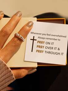 1入組925純銀交叉圓環,圓環適合女士,勵志交叉心禮物適合女士,通過首飾類圓環適合女孩,生日聖誕節禮物為她 - 銀色 - 查看 4