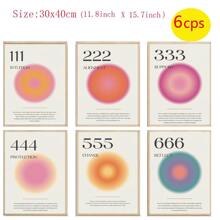 YIKES 6入組/套天使、數字、漸變和光環設計帆布牆壁藝術北歐風格家居裝飾畫