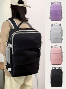 带鞋隔层和充电口的轻便旅行背包 - 大容量通勤包，适合时尚便捷的旅行黑色休闲笔记本电脑背包，轻便旅行书包，简单的顶部手柄书包，适合工作学校背包，学校用品，大容量，轻便，经典休闲，适合青少年女孩女大学生，新秀和白领工作者，白领工作者，非常适合返校、大学、办公室、度假、海滩 - 黑色 - 查看 1