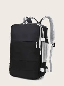 带鞋隔层和充电口的轻便旅行背包 - 大容量通勤包，适合时尚便捷的旅行黑色休闲笔记本电脑背包，轻便旅行书包，简单的顶部手柄书包，适合工作学校背包，学校用品，大容量，轻便，经典休闲，适合青少年女孩女大学生，新秀和白领工作者，白领工作者，非常适合返校、大学、办公室、度假、海滩 - 黑色 - 查看 3