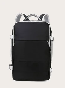 带鞋隔层和充电口的轻便旅行背包 - 大容量通勤包，适合时尚便捷的旅行黑色休闲笔记本电脑背包，轻便旅行书包，简单的顶部手柄书包，适合工作学校背包，学校用品，大容量，轻便，经典休闲，适合青少年女孩女大学生，新秀和白领工作者，白领工作者，非常适合返校、大学、办公室、度假、海滩 - 黑色 - 查看 2