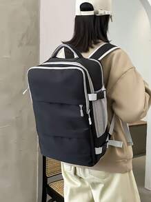 带鞋隔层和充电口的轻便旅行背包 - 大容量通勤包，适合时尚便捷的旅行黑色休闲笔记本电脑背包，轻便旅行书包，简单的顶部手柄书包，适合工作学校背包，学校用品，大容量，轻便，经典休闲，适合青少年女孩女大学生，新秀和白领工作者，白领工作者，非常适合返校、大学、办公室、度假、海滩 - 黑色 - 查看 8