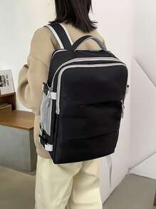 带鞋隔层和充电口的轻便旅行背包 - 大容量通勤包，适合时尚便捷的旅行黑色休闲笔记本电脑背包，轻便旅行书包，简单的顶部手柄书包，适合工作学校背包，学校用品，大容量，轻便，经典休闲，适合青少年女孩女大学生，新秀和白领工作者，白领工作者，非常适合返校、大学、办公室、度假、海滩 - 黑色 - 查看 9
