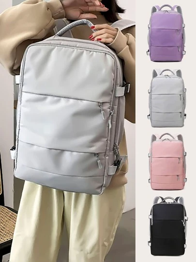 Lätt reseryggsäck med skofack och laddningsport - Pendlarväska med stor kapacitet för fashionabla och bekväma resor Grå Casual Laptop-ryggsäck, Lätt rese-skolväska, Enkelt topphandtag Bokväska för arbetsskolryggsäck, skolväska, ryggsäck för skolan, tillbaka till skolan, stor ryggsäck ,Stor kapacitet, lämplig för tonårsflickor, kvinnliga högskolestudenter, perfekt för tillbaka till skolan, högskola, mellanstadiet, gymnasiet