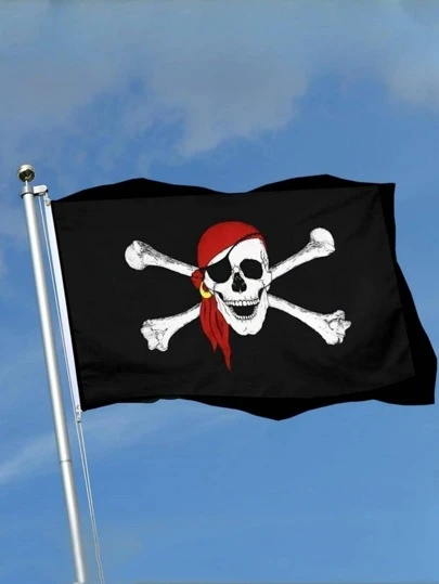 Cờ cướp biển 3x5 ft, Cờ cướp biển Bandana đỏ, Chất liệu Polyester, Cờ trang trí sân vườn có khoen
