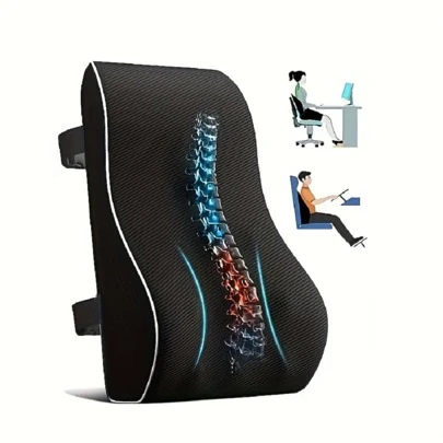 1pc Memory Foam Back Cushion Lumbar Support Pillow For Office Chair Back Support Pillow For Car, Computer Chair, Gaming Chair With Mesh Cover And Two Elastic Straps