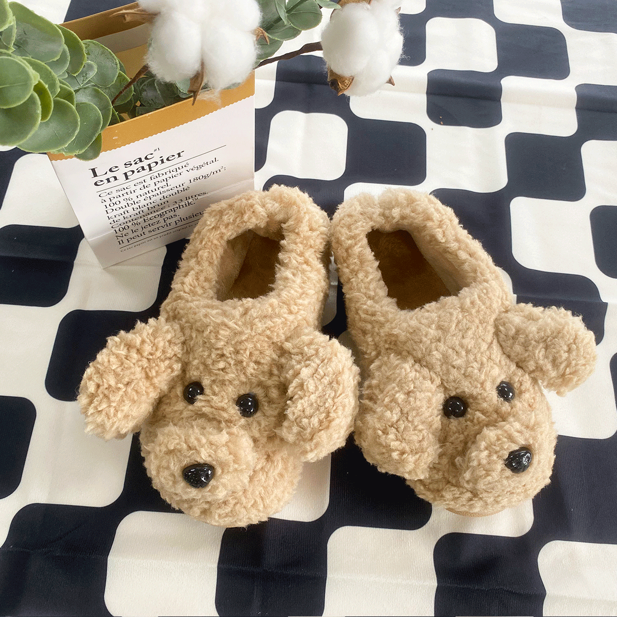 Cute Cartoon Teddy Dog Full Coverage Winter Home Slippers, Comfortable And Versatile For Summer - Khaki - View 4