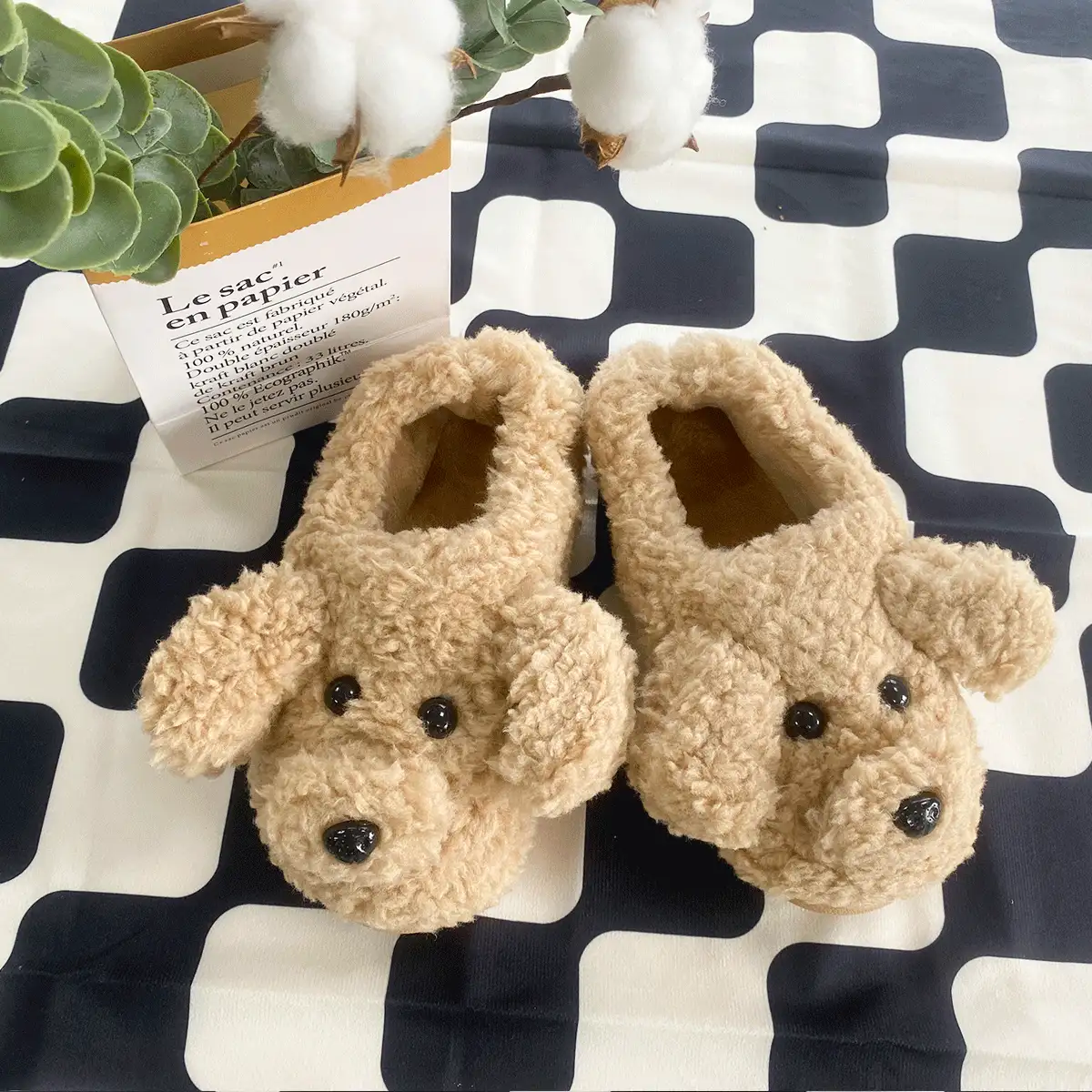 Cute Cartoon Teddy Dog Full Coverage Winter Home Slippers, Comfortable And Versatile For Summer - Khaki - View 4