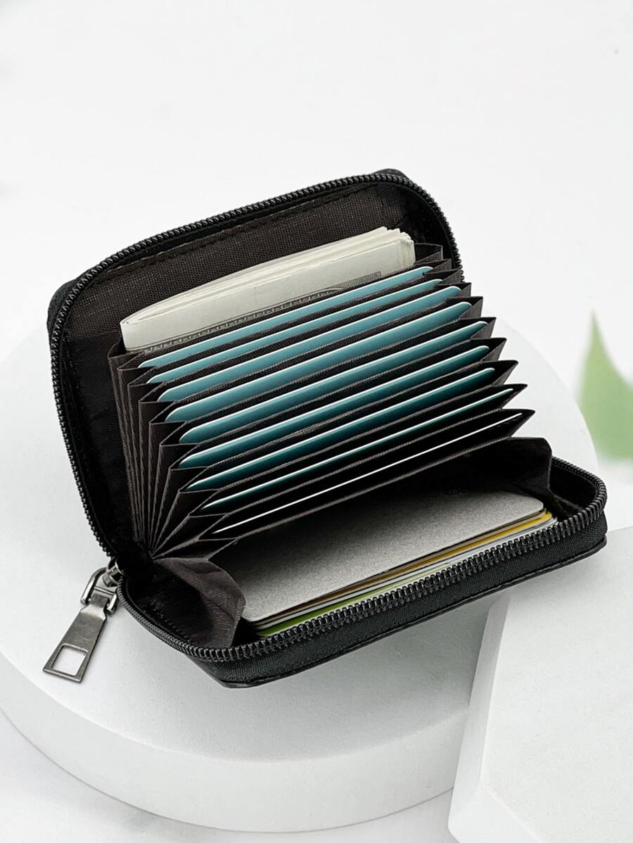 Ví đựng thẻ ID nhiều lớp bằng da PU, kiểu dáng cổ điển, nhẹ nhàng, tiện dụng, có khóa kéo, ví đựng thẻ tín dụng đa chức năng, quà tặng cho phụ nữ công sở, quà tặng dịp lễ, kỷ niệm, sinh nhật, ngày Nhà giáo, ví đựng thẻ ID, ví đựng thẻ tín dụng, ví mini cho nam giới. - màu đen - Xem 1