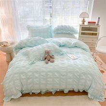 4入組泡泡紗布床裙帶蕾絲,不附帶填充 - 薄荷綠 - 查看 1