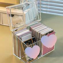 Acrylic Flip Cover Desktop Storage Box With Compartments, Transparent Dustproof Stationery Organizer For Pictures, Cards, Etc.,Pencil Case,Pencil Pouch,School Bag - Clear - View 4