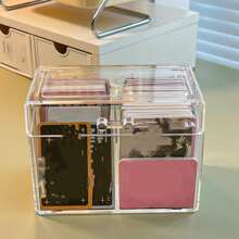 Acrylic Flip Cover Desktop Storage Box With Compartments, Transparent Dustproof Stationery Organizer For Pictures, Cards, Etc.,Pencil Case,Pencil Pouch,School Bag - Clear - View 6
