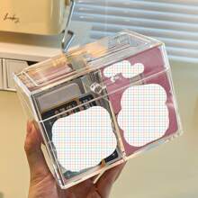 Acrylic Flip Cover Desktop Storage Box With Compartments, Transparent Dustproof Stationery Organizer For Pictures, Cards, Etc.,Pencil Case,Pencil Pouch,School Bag - Clear - View 2