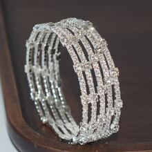 Pulsera De Brazalete Envuelto De Diamantes De Imitación Multifásica De Moda Para Mujeres, Hecha A Mano