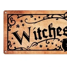 Halloween Vintage Rustic Witches Kitchen Aluminum Weatherproof Retro Metal Tin Sign 4x16inch Best Gifts - Brown - View 2