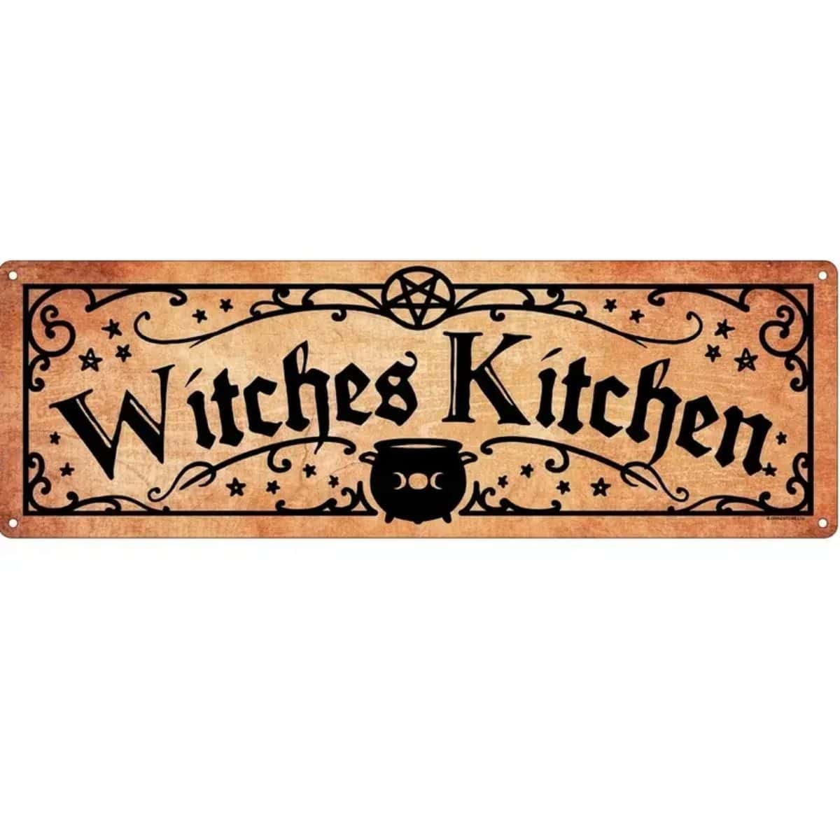 Halloween Vintage Rustic Witches Kitchen Aluminum Weatherproof Retro Metal Tin Sign 4x16inch Best Gifts - Brown - View 1
