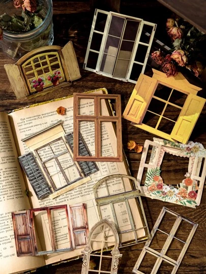 10 件/包镂空彩色玻璃马赛克卡片贴纸，适用于剪贴簿、日记本、DIY 艺术装饰，适合返校