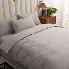 莫蘭迪風格3入組床上用品套裝 (1件被套+ 2個枕套),粉色,藍色,灰色或淺紫色可選。適用於學生宿舍或家庭使用 - 淺灰色 - 查看 2