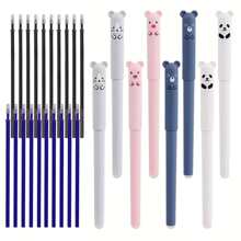 4入组/套Kawaii豬熊貓鼠標可消除中性筆可水洗手柄學校辦公室用品文具禮品0.35mm藍色的黑色墨水