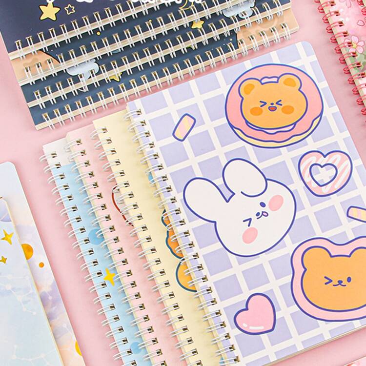 1pc Cute Cartoon Spiral A5 Loose-leaf Notebook With 60 Pages Of Ruled Paper For Stationery, Student Writing, Diary - Multicolor - View 2