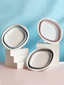 1pc  Silicone Retractable Folding Basin Plus Large Laundry Basin Home Wash Basin Portable Travel Bath And Foot Basin - Grey - View 4