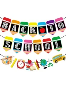 1 pieza papel bienvenido Banner con con estampado de dibujos animados para escuela trasero a escuela ceremonia Decoración - Multicolor - Ver 1