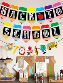 1 pieza papel bienvenido Banner con con estampado de dibujos animados para escuela trasero a escuela ceremonia Decoración - Multicolor - Ver 3