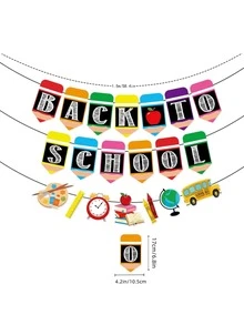 1 pieza papel bienvenido Banner con con estampado de dibujos animados para escuela trasero a escuela ceremonia Decoración - Multicolor - Ver 2