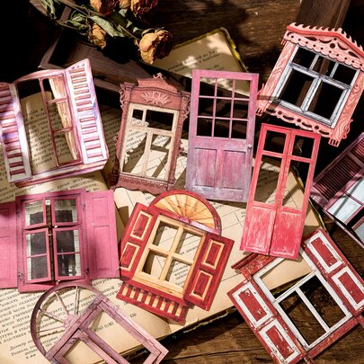 Scrapbooking, Günlük Tutma ve Kendin Yap El Sanatları İçin 10 Adet/Paket İçi Boş Pencere Desenli Kolaj Kart Çıkartmaları Okula Dönüş