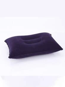 1pc High-grade Pvc Velvet Inflatable Travel Pillow For Nap, Portable, Outdoor Use - Navy Blue - View 4