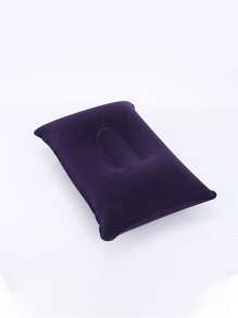 1pc High-grade Pvc Velvet Inflatable Travel Pillow For Nap, Portable, Outdoor Use - Navy Blue - View 3