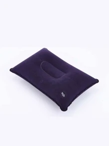 1pc High-grade Pvc Velvet Inflatable Travel Pillow For Nap, Portable, Outdoor Use - Navy Blue - View 6