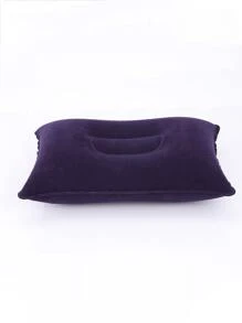 1pc High-grade Pvc Velvet Inflatable Travel Pillow For Nap, Portable, Outdoor Use - Navy Blue - View 1