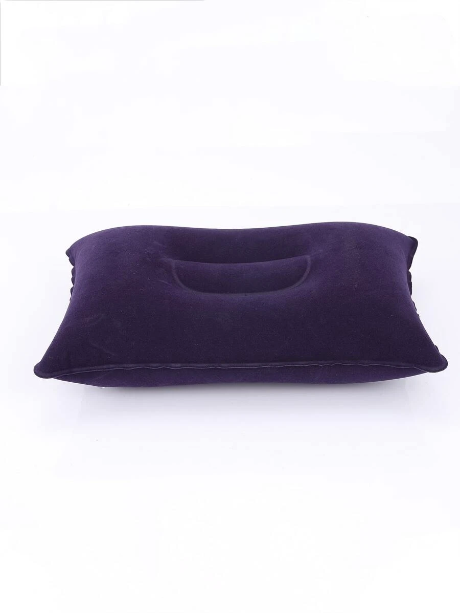 1pc High-grade Pvc Velvet Inflatable Travel Pillow For Nap, Portable, Outdoor Use - Navy Blue - View 1