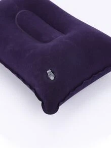 1pc High-grade Pvc Velvet Inflatable Travel Pillow For Nap, Portable, Outdoor Use - Navy Blue - View 5