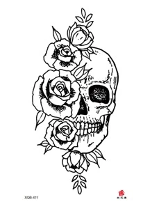 暫時性刺青,1入組防水骷髏玫瑰暫時性刺青貼紙,身體藝術水轉印一次性假刺青貼紙,適用於男女和女孩,完美適用於萬聖節身體裝飾 - 黑色 - 查看 5