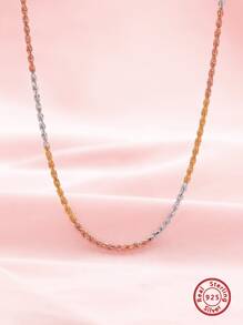 Chicas 1 pieza Collar gargantilla 1.5mm grueso minimalista girante trigo cuerda con cadena tres color rosa dorado chapado unicolor plata de ley 925 con cadena para mujeres 45cm 18 pulgadas - 45 cm 18 pulgadas - Ver 1