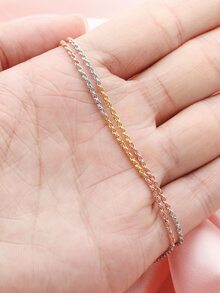 Chicas 1 pieza Collar gargantilla 1.5mm grueso minimalista girante trigo cuerda con cadena tres color rosa dorado chapado unicolor plata de ley 925 con cadena para mujeres 45cm 18 pulgadas - 45 cm 18 pulgadas - Ver 2