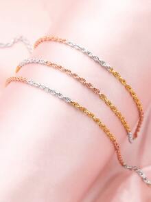 Chicas 1 pieza Collar gargantilla 1.5mm grueso minimalista girante trigo cuerda con cadena tres color rosa dorado chapado unicolor plata de ley 925 con cadena para mujeres 45cm 18 pulgadas - 45 cm 18 pulgadas - Ver 4