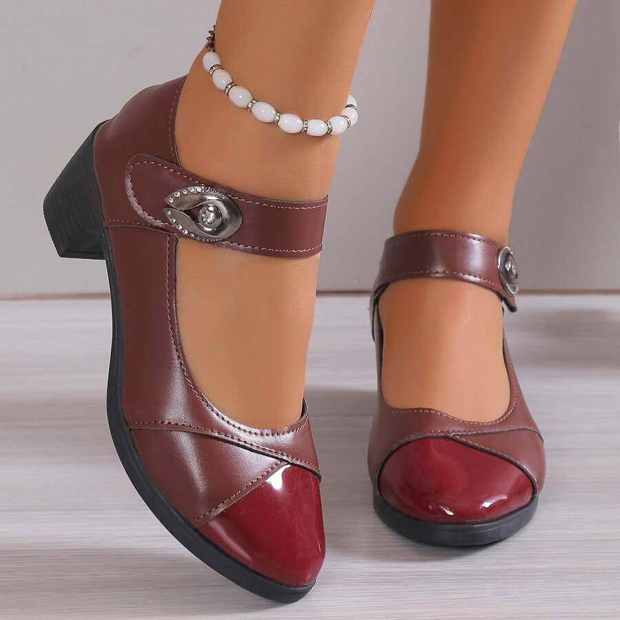 Zapatos para mujeres, zapatos Mary Jane suave y suela suave y cómoda para mujeres de mediana y tercera edad en primavera y verano (material en primavera y otoño, PU en verano) - Burdeos - Ver 1