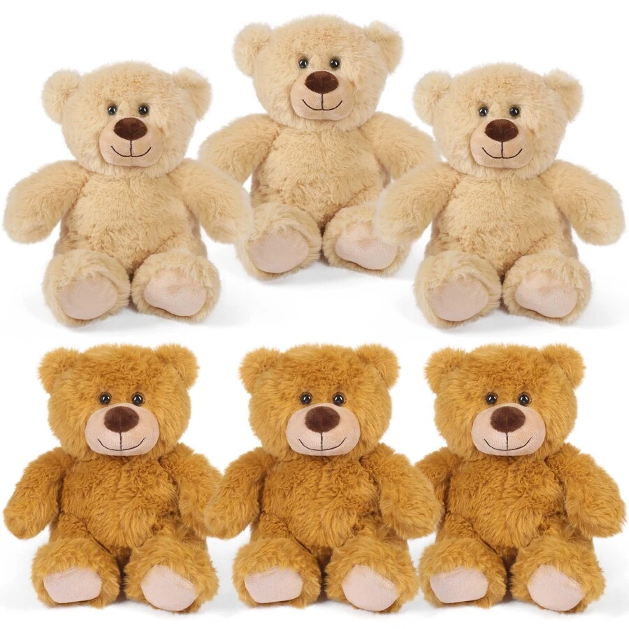 Benben泰迪熊填充動物,6入組,泰迪熊批發,10英寸小熊毛絨玩具,適用於兒童,男孩,女孩生日禮物,baby Shower裝飾,聖誕節禮物,感恩節,復活節和情人節 - 棕色 - 查看 1