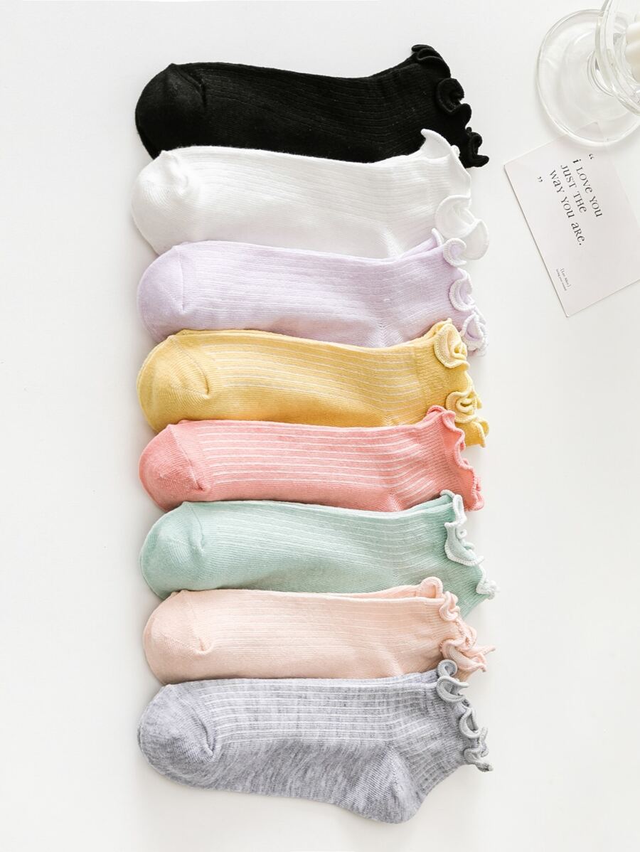 8pairs Women's Candy-colored Rolled Edge Short Socks, Casual Princess ...