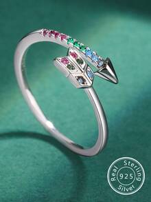 Arrow Rings 925 Sterling Silver Adjustable Finger Ring for Women Girls - Silver - View 1