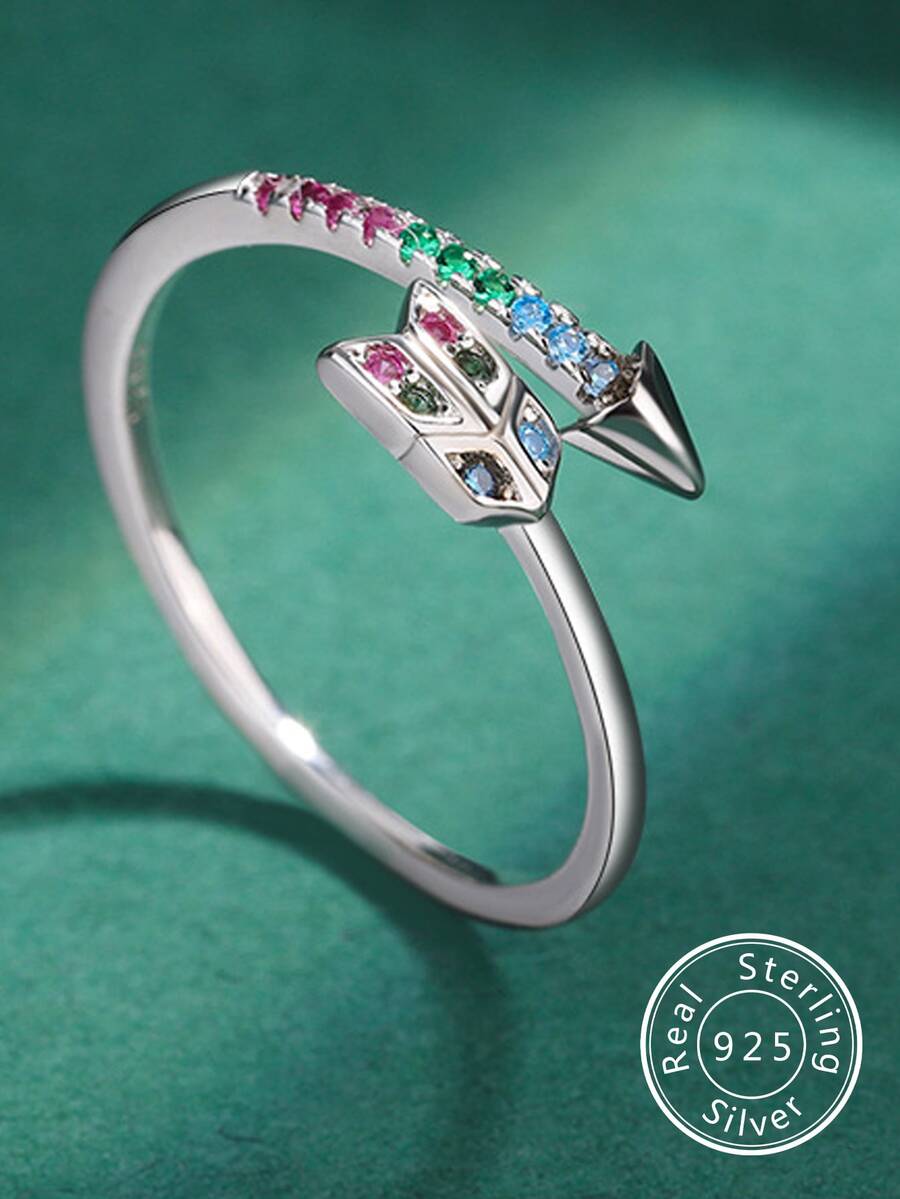 Arrow Rings 925 Sterling Silver Adjustable Finger Ring for Women Girls - Silver - View 1