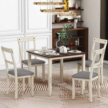 MERAX 5 Piece Dining Table Set Industrial Wooden Kitchen Table And 4 Chairs For Dining Room - 棕色+小屋白 - 查看 1
