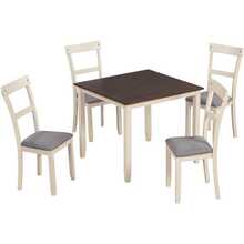 MERAX 5 Piece Dining Table Set Industrial Wooden Kitchen Table And 4 Chairs For Dining Room - 棕色+小屋白 - 查看 7