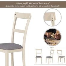 MERAX 5 Piece Dining Table Set Industrial Wooden Kitchen Table And 4 Chairs For Dining Room - 棕色+小屋白 - 查看 5