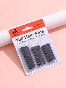 Horquillas para el pelo para mujer, paquete a granel de 100 tamaños surtidos Jumbo 3, grande 2,5, mediano/pequeño 1,75, color negro, diseño ondulado con puntas de bola, 100 unidades (paquete de 1) horquillas en forma de U para moños - Negro - Ver 1