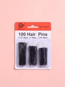 Horquillas para el pelo para mujer, paquete a granel de 100 tamaños surtidos Jumbo 3, grande 2,5, mediano/pequeño 1,75, color negro, diseño ondulado con puntas de bola, 100 unidades (paquete de 1) horquillas en forma de U para moños - Negro - Ver 2