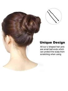 Horquillas para el pelo para mujer, paquete a granel de 100 tamaños surtidos Jumbo 3, grande 2,5, mediano/pequeño 1,75, color negro, diseño ondulado con puntas de bola, 100 unidades (paquete de 1) horquillas en forma de U para moños - Negro - Ver 4